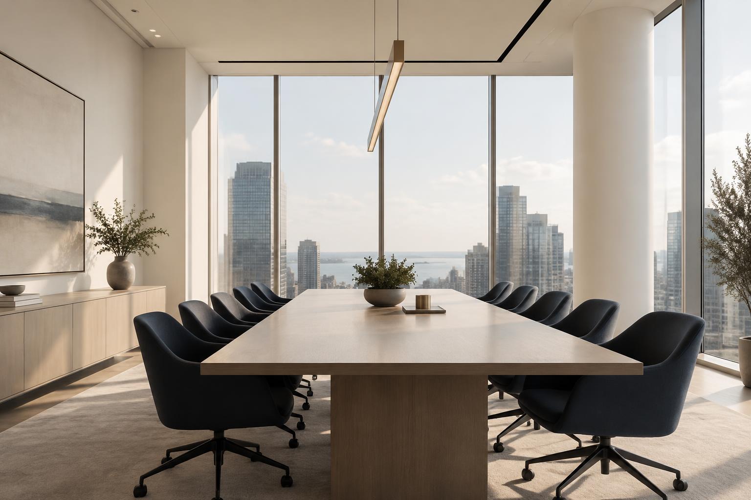 Ruhiger Konferenzraum mit Blick über die Stadt