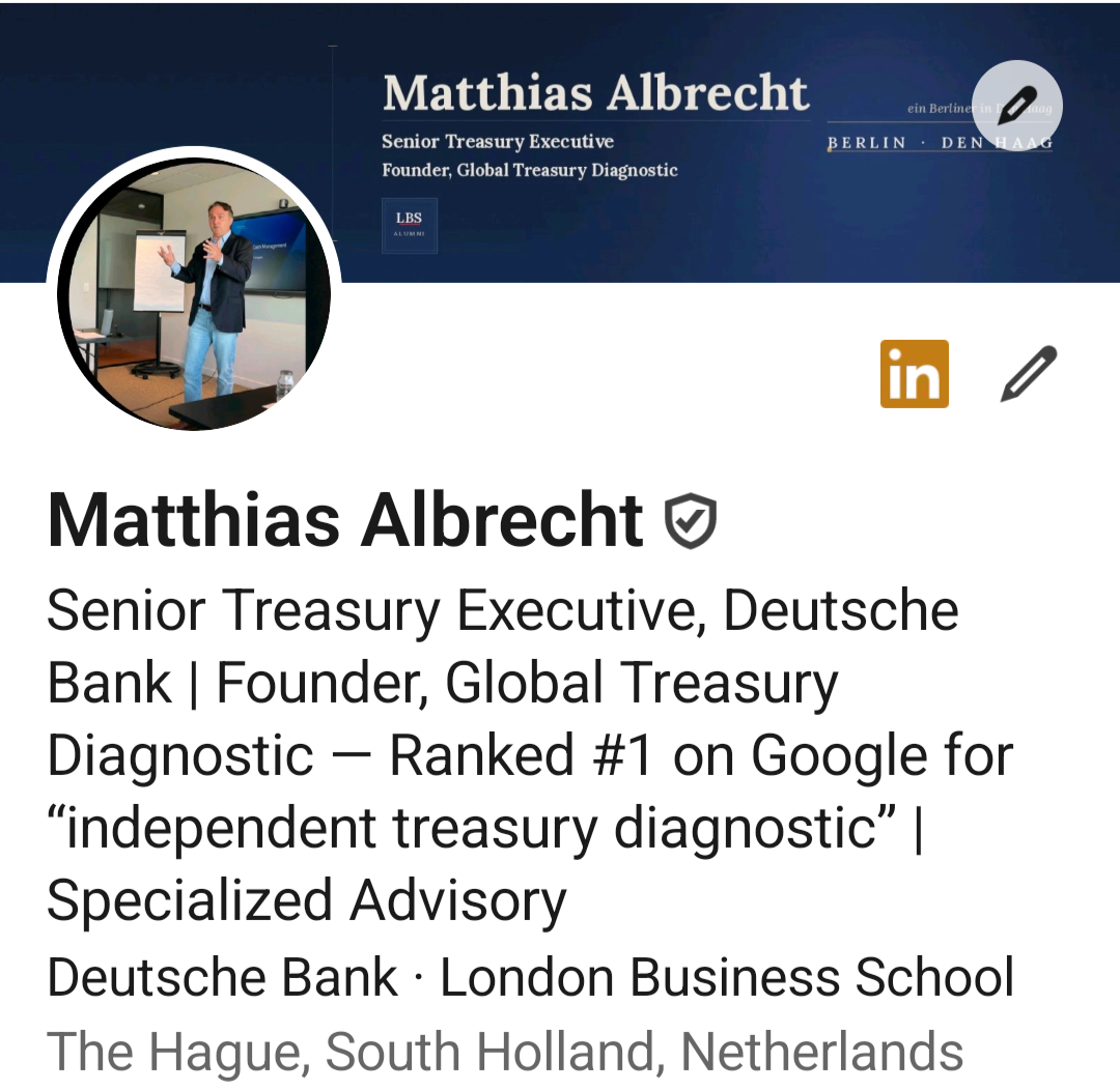 LinkedIn-Profil von Matthias Albrecht, Gründer von Global Treasury Diagnostic